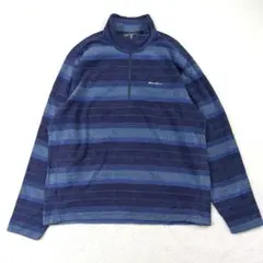 【エディーバウアー】ハーフジップ フリース XL ボーダー ネイビー ブルー系