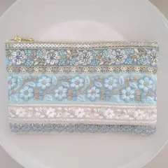 インド刺繍リボン　とっても大きなフラットポーチ