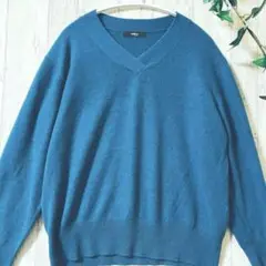 COMME CA MEN カシミヤ100％Vネックニット セーターLブルーメンズ