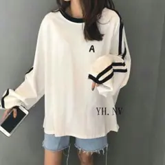 着回しに便利◇オーバーサイズ2ラインロングTシャツ◇100円引きまでOK{