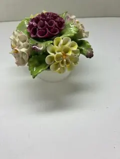 英国エインズレイ Aynsley 陶花 フラワーバスケット 陶花置物 英国雑貨