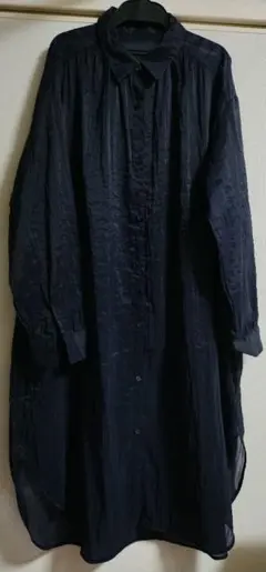 匿名配送GUネイビー光沢シャツドレス長袖L紺ワンピース 軽量89g 羽織物 春夏