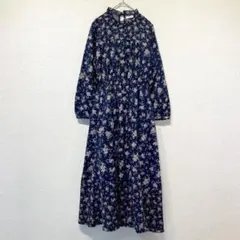 アースミュージックアンドエコロジー 花柄ワンピース ロング ネイビー b173