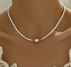 パールビーズネックレス チェーン ホワイト ゴールド