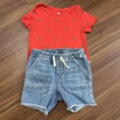 ベビーギャップ　半袖ロンパース　デニム短パン　2点セット