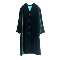 ★e ヴィンテージ ベロア ロングコート ジャケット 光沢 レトロ 花柄 バラ