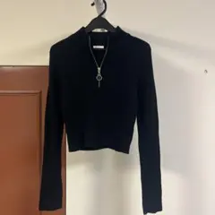 GU リブハーフジップトップス ブラック S