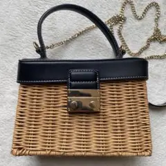【人気商品！】ZARA ザラ ショルダーバッグ ラタン ミノディエールケース　黒
