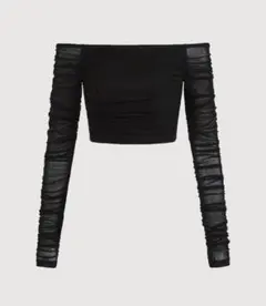SHEIN ワンホンオフショルクロップド丈ルーズメッシュトップス