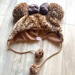 ミニーヒョウ柄ファー帽子 カチューシャ
