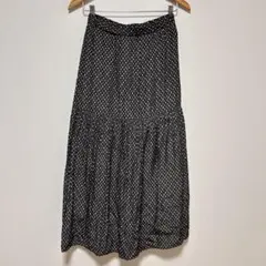 プリーツ ロングスカート 【M】 ダークグレー 黄色の幾何学模様 個性的