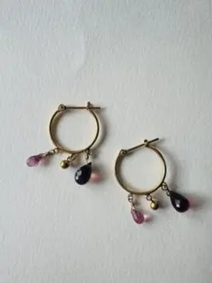 K18フープピアス 天然石