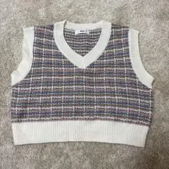 WEGO チェック柄 ニットベストＶネック