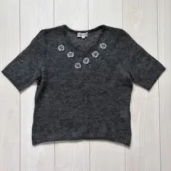 EL MIDAS 半袖 ニット グレー 花柄刺繍のサムネイル