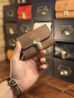 イタリアンレザー　コンパクト財布　ミニ財布　本革　クラシック　『ダークブラウン』