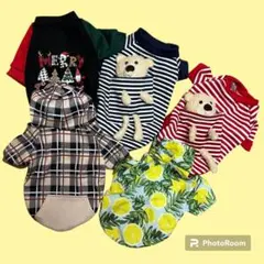 犬服 5点セット まとめ売り クマ付き ボーダー チェック レモン柄