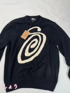 Stussy ブラック スワールロゴ ニットセーター M 新作 Stussy スワールロゴ ブラックニットセーター