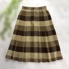 CORDIER チェック柄 フレアスカート ウール混 ブラウン 膝丈 上品のサムネイル