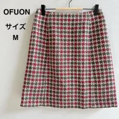 OFUON スカート ツイード千鳥格子 台形 赤 秋冬 M相当のサムネイル