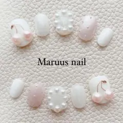 【受注製作】 ¥1500\おまとめ割有/ピンクさくらんぼネイルチップ