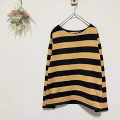 ショコラフィネローブ 【F】 ボーダー 長袖 カットソー 黒×ブラウン