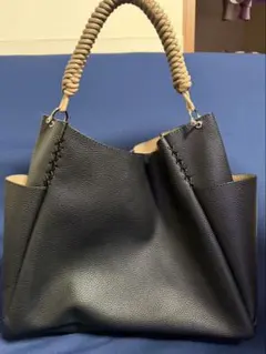 ブラック 合成皮革 トートバッグ