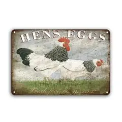 新品 ブリキ看板 HENS EGGS 鶏 卵 田舎 カントリー ファームハウス
