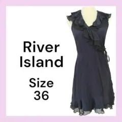 ☆希少デザイン☆River Island　フリルラップワンピース　紺×黒　36のサムネイル