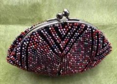 ハンドメイド　ビーズ刺繍がま口財布 赤 黒 紫 ピンク
