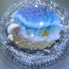 レジンアート 海のオブジェ ウミガメ 砂浜 貝殻