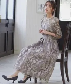 【美品】niana 刺繍レース バックリボン パーティードレス 結婚式