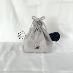 ねずみさんの巾着‪‪ * ベージュ