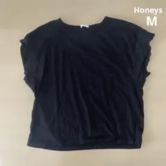 ハニーズ 黒 レース付き 半袖Tシャツ M