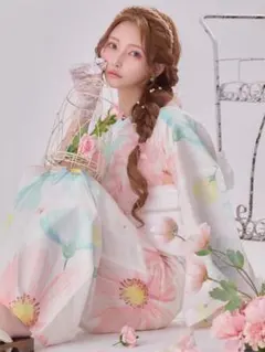 Sugarコラボ浴衣 水彩ニュアンスMIXフローラ浴衣まみちゃんセット1式 