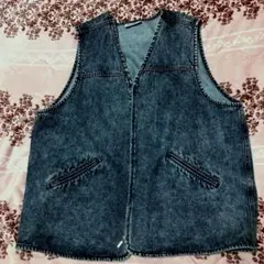 秋、冬向けデニムベスト　フロントジッパー　ビンテージ　サイズXL