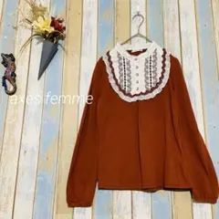 【axes femme 】ブラウス　花刺繍　フリル　ガーリー　レーヨン　M