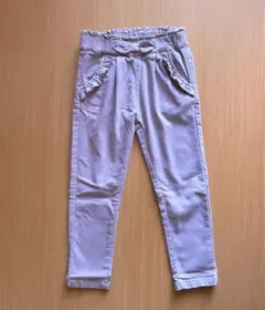 【値下】長ズボン120cm 薄いパープル 薄紫 フリル付きポケット ストレッチ