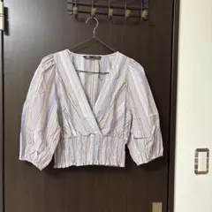 ZARA ストライプ クロップドシャツ S