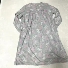 【24時間以内発送！】グレーとピンクの花柄長袖ワンピース