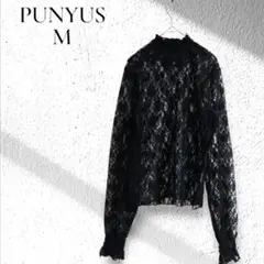 プニュズ レース トップス シースルー ハイネック 黒 M