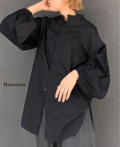 オネット Honnete パフスリーブシャツ 濃紺 コットンシルク Fのサムネイル