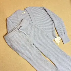 【新品】【上下セット】【ジェラートピケ】リブ編み　ルームウェア　ライトブルー