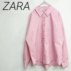 【タグ付き】ZARA ザラピンク ストライプ 長袖シャツ　Mサイズ　☆3108