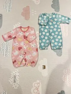 ウサギと花柄ロンパース2点セット