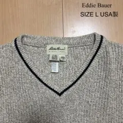 USA製 90s エディーバウアー ニットベスト Vネック 白タグ コットン L