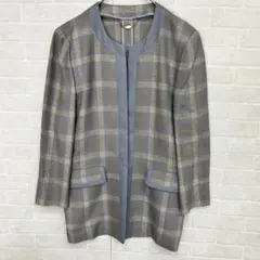 美品　レリアン　ノーカラージャケット　チェック柄　麻　リネン　7号のサムネイル
