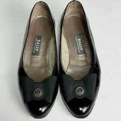 【BALLY】バリー エナメル リボン パンプス ローヒール 黒 ブラックのサムネイル
