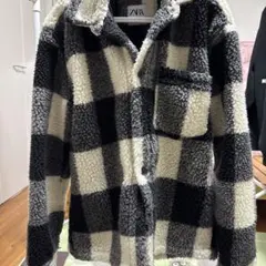 ZARA フリースジャケット S-M 黒白チェック