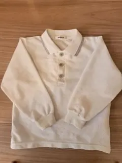 【100】ジャクエツ ホワイト×グレー ボタン付き長袖ポロシャツ