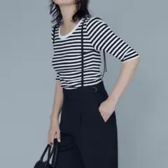 ICB ボーダーリブTシャツ　S 白黒　オーガニックコットン